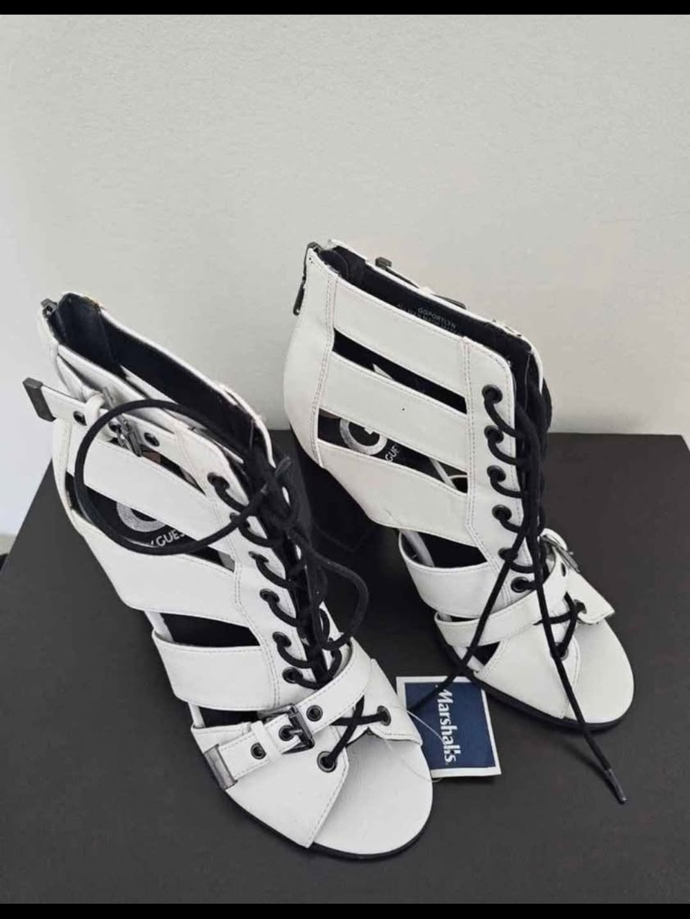 Guess White Lace-Up Strappy High Heel Sandals